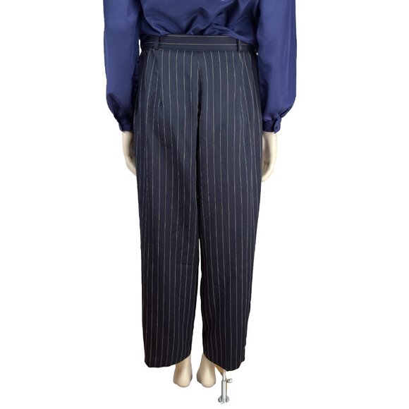 HIROKO VTG Designer Barrel Pinstripe Preppy Belted Ankle Office Pant Trousers 12 - Picture 3 of 8